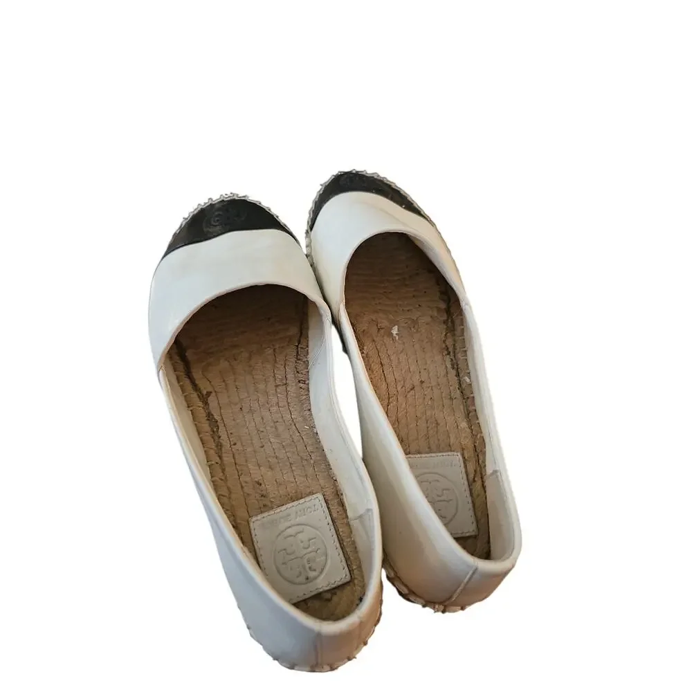 Tory Burch Women's Natural Colorblock Espadrilles black cream 10 stitched logo